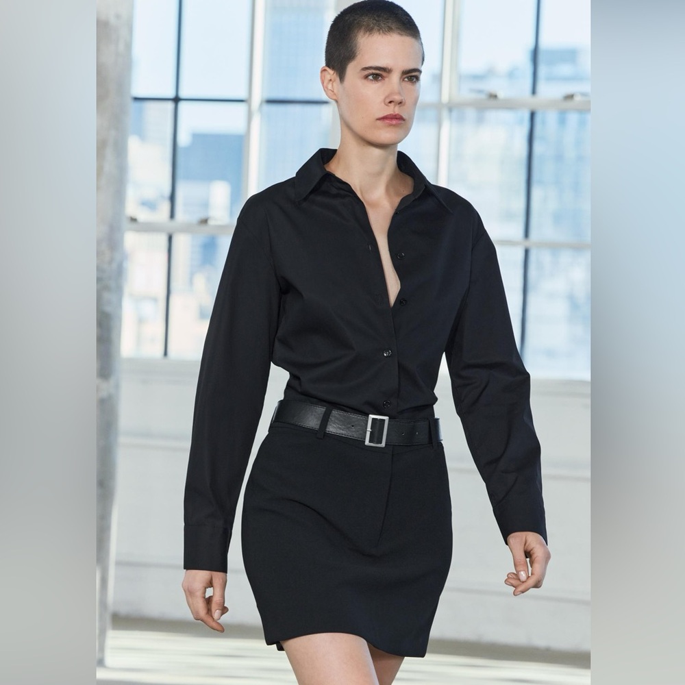 NWT Zara Woman Minimalist Collection Black Shirtdress with Tonal Belt